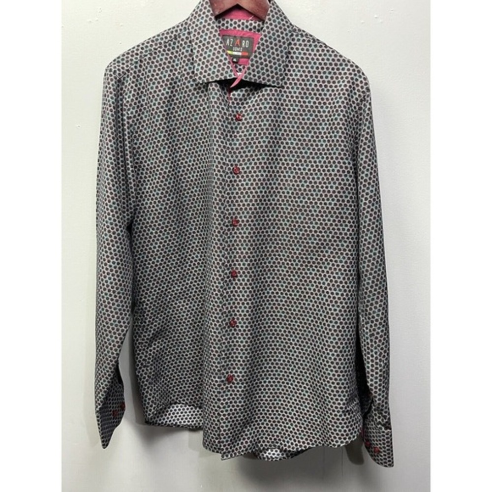 Azaro Uomo Men Casual Shirt Size XL Button Front Collared Long Sleeve Circle